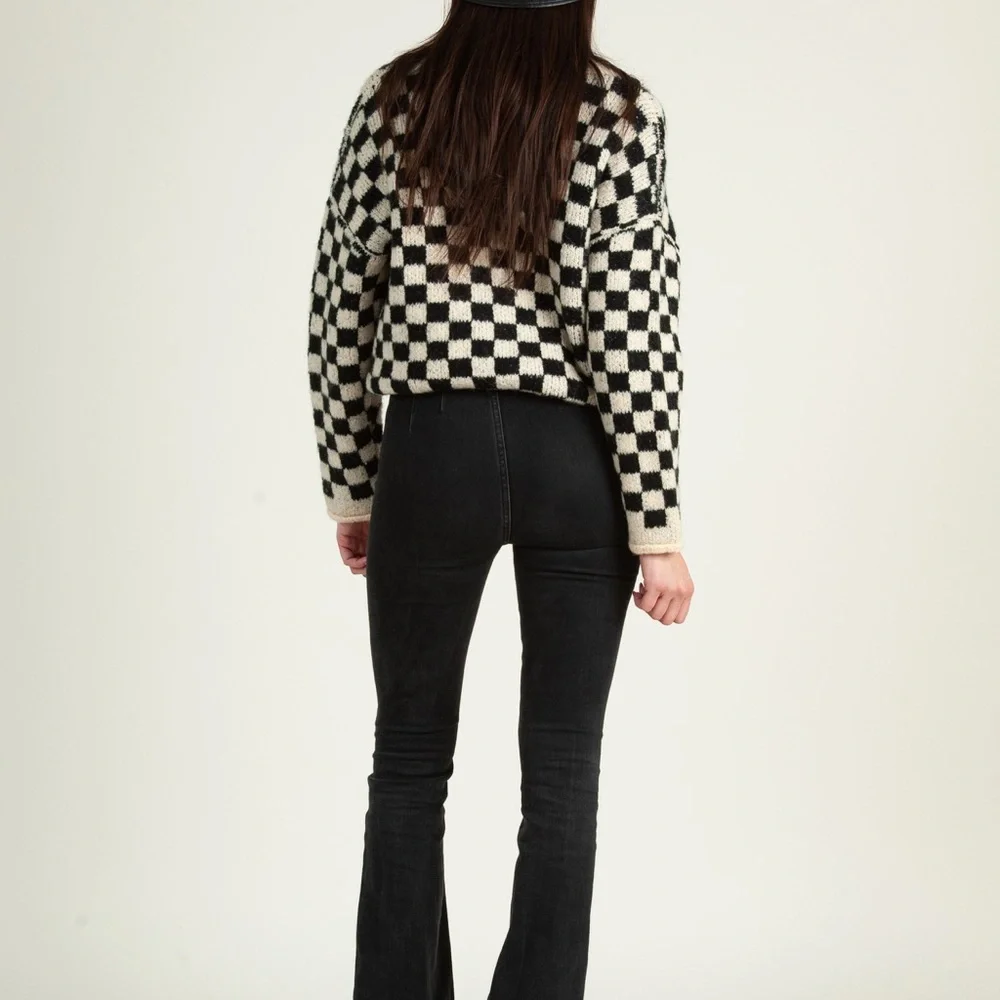 Checkered Black and Cream Cardigan - Picture 2 of 7